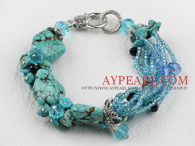 7,5  poucesperles de verre cristal et bracelet turquoise