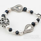 White and Black Freshwater Pearl Bracelet with Tibet Silver Accessories