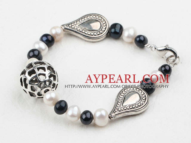 Белый и черный браслет пресной воды Pearl с Тибетом Серебряные аксессуары