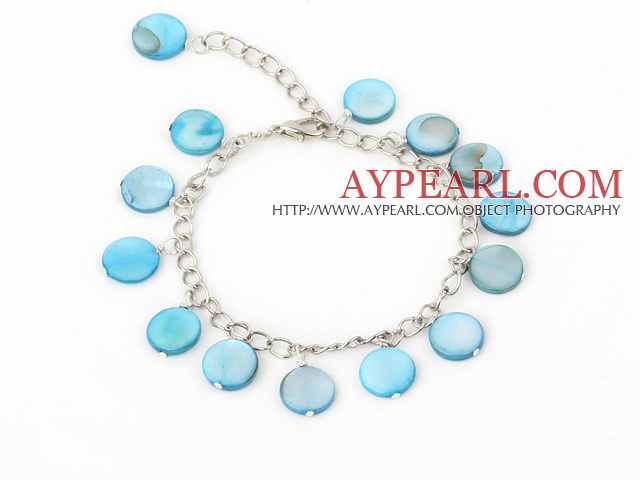 11mm blue round shell bracelet with extendable chain