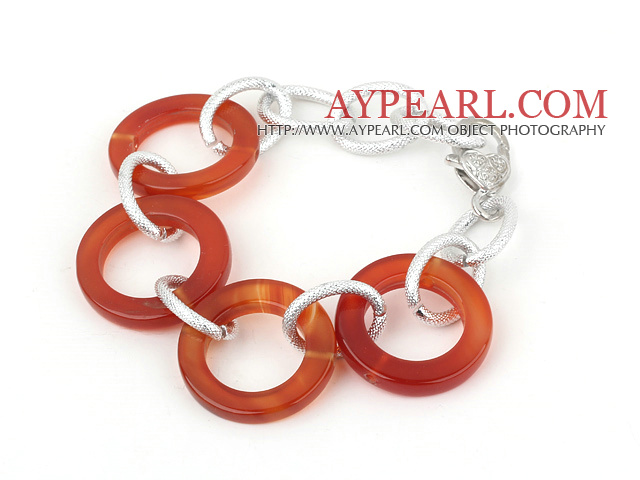 Fashion 30Mm Natural Donut Shape Red Agate Loop Charm Bracelet