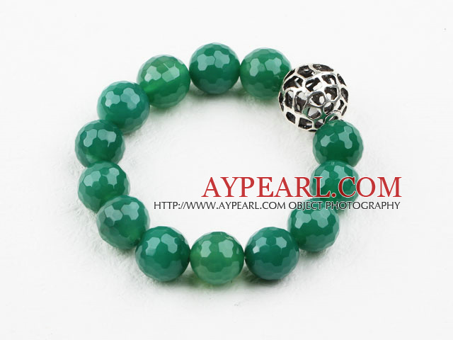 7.5 inches stretchy 14mm faceted green agate beaded bracelet