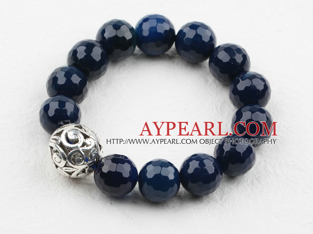 7.5 inches stretchy faceted blue agate beaded bracelet