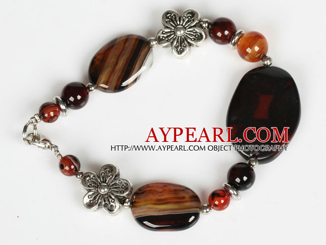 bracelet fantaisie agate avec des fleurs charmes