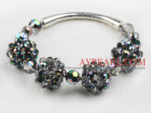 Gorgeous Faceted Round Shinning Crystal Ball And Tube Charm Bangle Bracelet