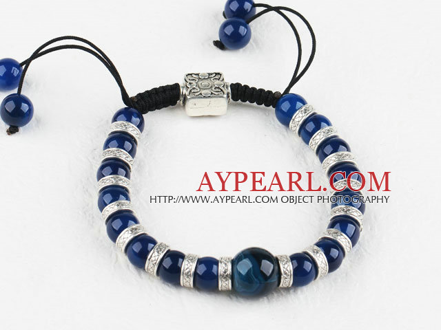 blue agate beaded bracelet with adjustable chain