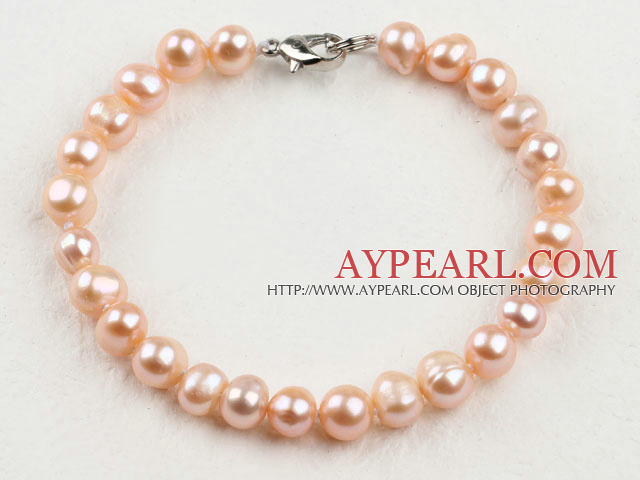 7,5 inches 7-8mm färskvatten rosa pärla pärlstav armband med Karbinlås