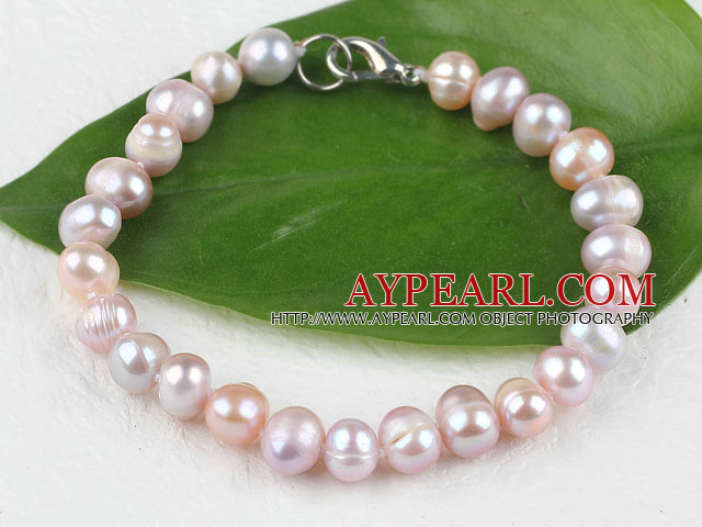 7,5 pouces 7-8mm perle d'eau douce bracelet en perles violettes avec mousqueton