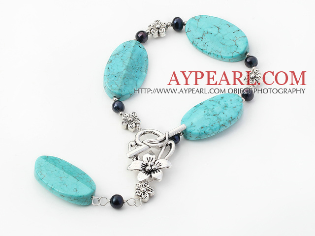 black pearl and turquoise bracelet with extendable chian