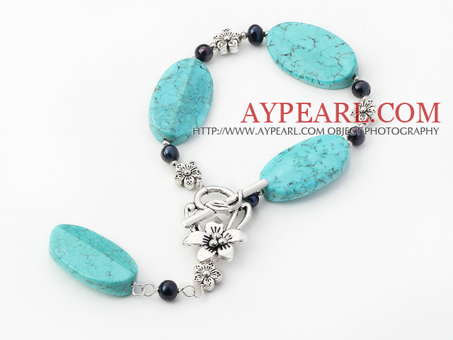 perle noire et bracelet en turquoise avec chian extensible