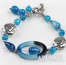 7,5 pouces agate bracelet bleu avec fermoir