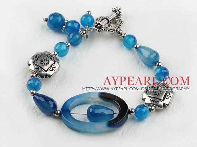 7,5 pouces agate bracelet bleu avec fermoir