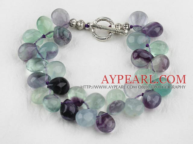 Elegant Cluster Teardrop Shape Rainbow Fluorite Purple Threaded Bracelet With Toggle Clasp 