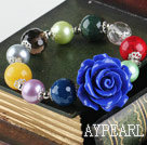 elastic 10-14mm multi color stone bracelet with flower charm