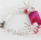 7.5 inches pearl and crystal bracelet with lobster clasp