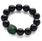 Trendy Design Cool 16mm Black Agate Stretchy Bracelet with Green Bead