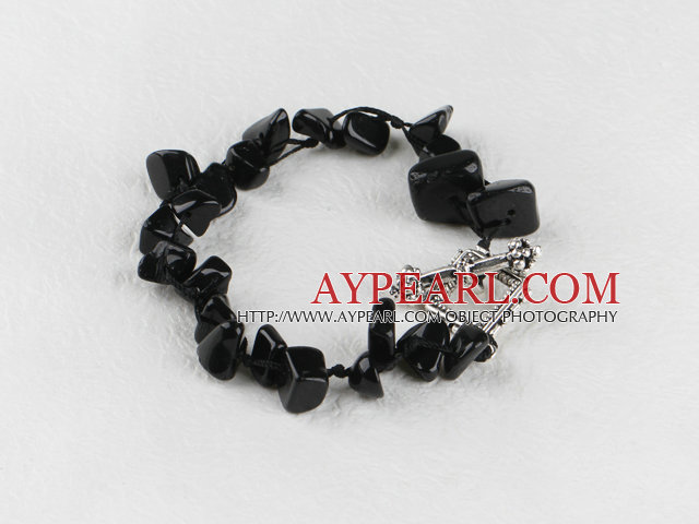 Fashion 8-12Mm Multi Black Agate Threaded Bracelet With Toggle Clasp