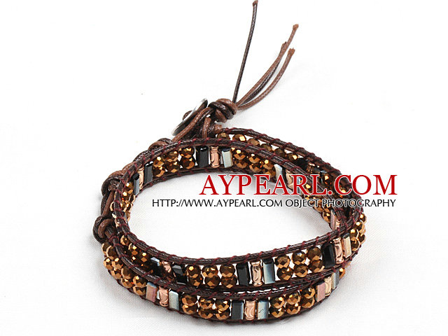 Fashion Style Brown Searies des perles de cristal Wrap Bracelet