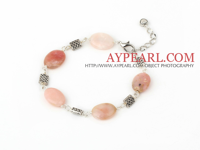 7.5 inches oval pink opal bracelet with lobster clasp