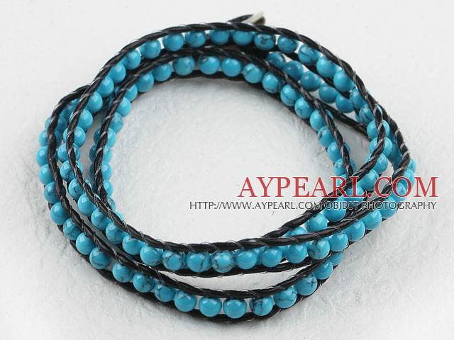 23.6 inches blue turquoise wrapped leather bracelet