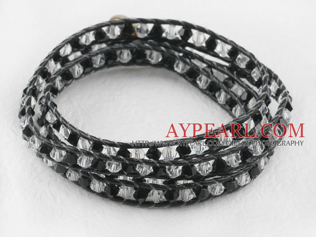 23.6 inches manmade white and black crystal wrapped leather bracelet