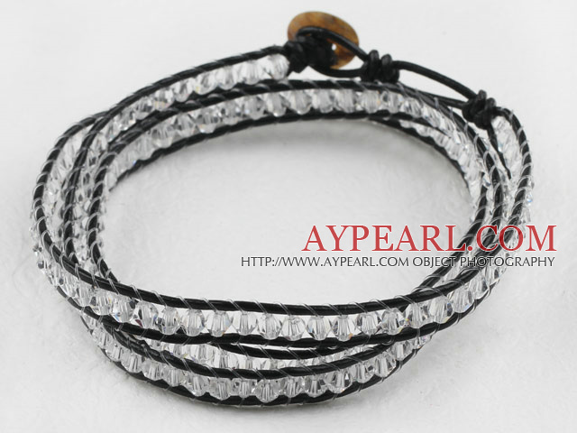 23.6 inches manmade clear crystal wrapped leather bracelet 23,6 дюймов искусственного прозрачного хрусталя обернутый кожаный браслет
