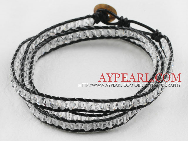 23.6  inches manmade clear crystal wrapped leather bracelet