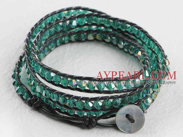 23.6  inches manmade green crystal wrapped leather bracelet