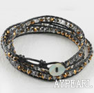 23.6  inches manmade golden color crystal wrapped leather bracelet