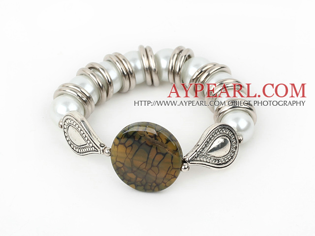 Fancy 12-25Mm Shell Beads And Round Burst Pattern Agate Bangle