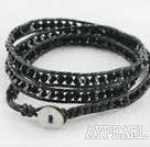 23.6 inches manmade black crystal wrapped leather bracelet