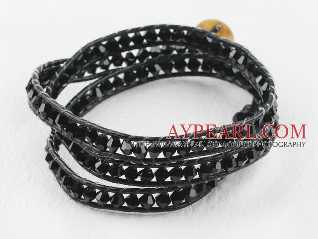 23.6 inches manmade black crystal wrapped leather bracelet