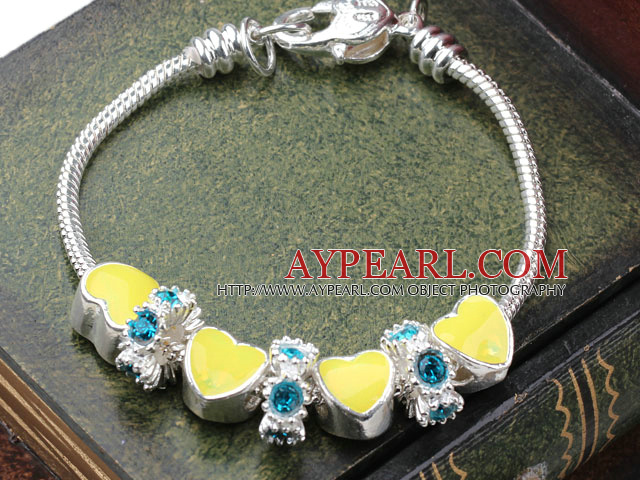 Fashion style gule fargen hjerte form Accesories med Rhinestone Charm Bracelet