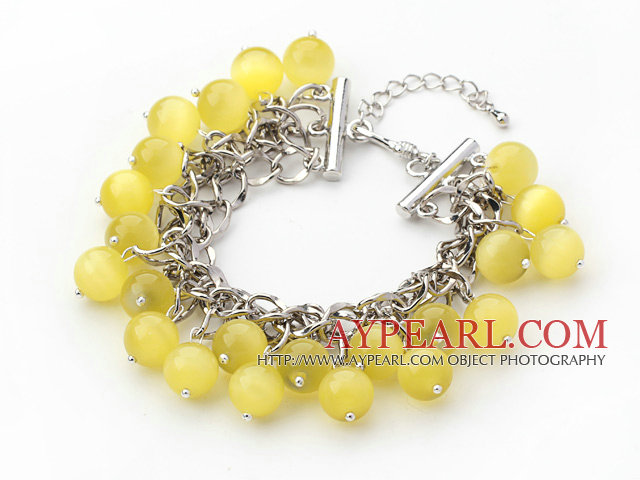 Yellow Color 10mm Round Cats Eye Bracelet with Metal Chain