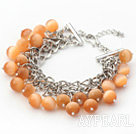 Orange färg 10mm Runda Cats Eye Armband med Metal Chain