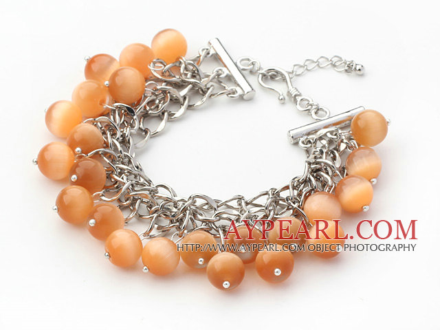 Orange Color 10mm Round Cats Eye armbånd med Metal Chain