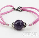 Enkel stil 16mm Fasettert Amethyst armbånd med lilla Red Cord