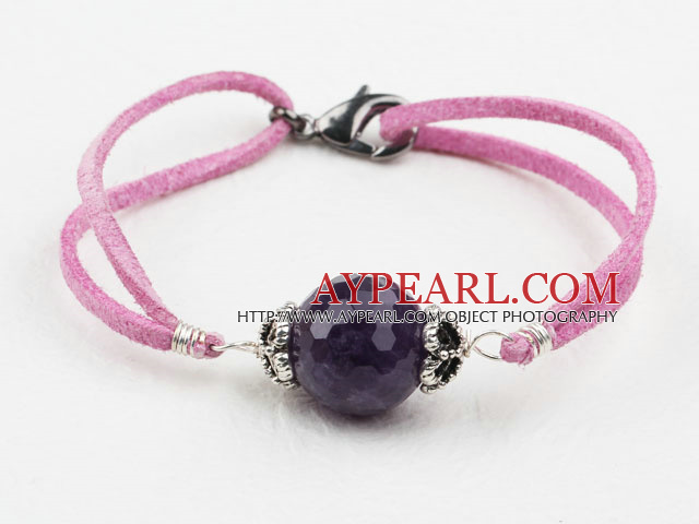 Simple Style 16mm Faceted Amethyst Bracelet with Purple Red Cord