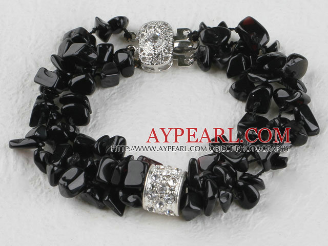 6-7mm multi strand black stone chips beaded bracelet 