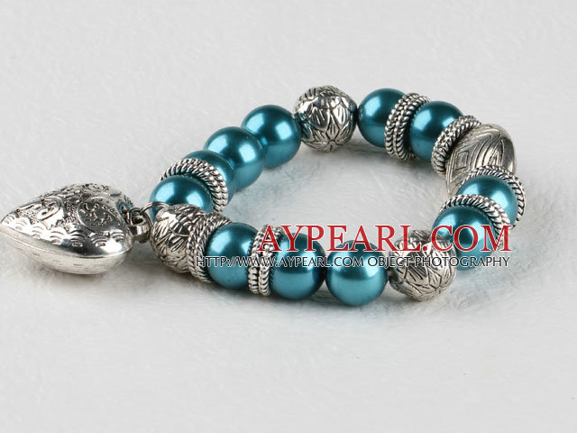 μπλε seashell beaded ελαστικό βραχιόλι με αξεσουάρ σε σχήμα καρδιάς