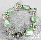 green crystal and colored glaze bracelet with toggle clasp