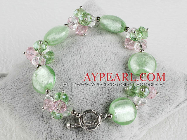 green crystal and colored glaze bracelet with toggle clasp