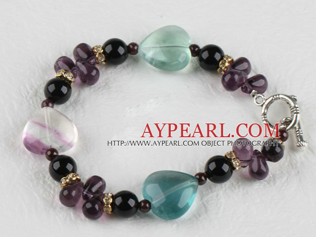 single strand assorted rainbow fluorite bracelet with toggle clasp