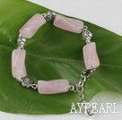 pink rotated shape rose quartz bracelet with adjustable chain