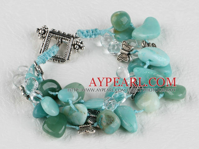 three strand amazon stone bracelet with toggle clasp