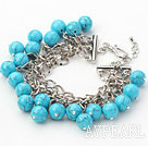 Série bleue 10mm Ronde Bleu Turquoise Bracelet avec chaîne en métal