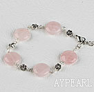 flat round rose quartz bracelet with adjustable chain