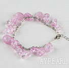 pink popcorn crystal bracelet with adjustable chain