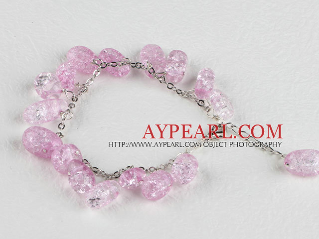 pink popcorn crystal bracelet with adjustable chain