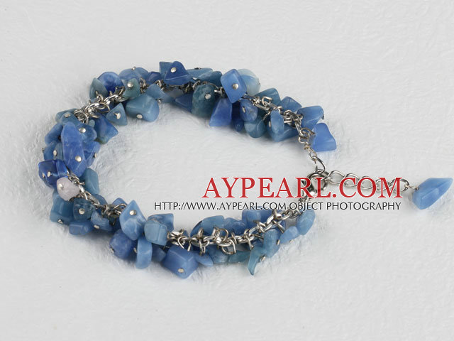 single strand blue aventurine chips bracelet with adjusable chain